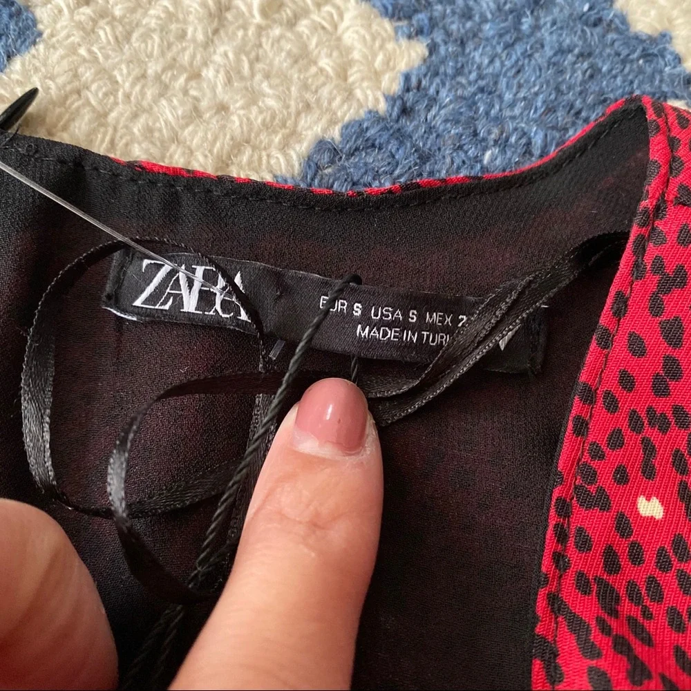 ❤️ ZARA RED BLACK ANIMAL PRINT LING SLEEVE FIT & FLARE MINI DRESS! - Picture 11 of 12